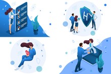 Set Of Isometric Concepts Work Of Doctors For The Preservation And Promotion Of Health. For Concept For Web Design