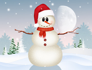 Poster - snowman in winter landscape