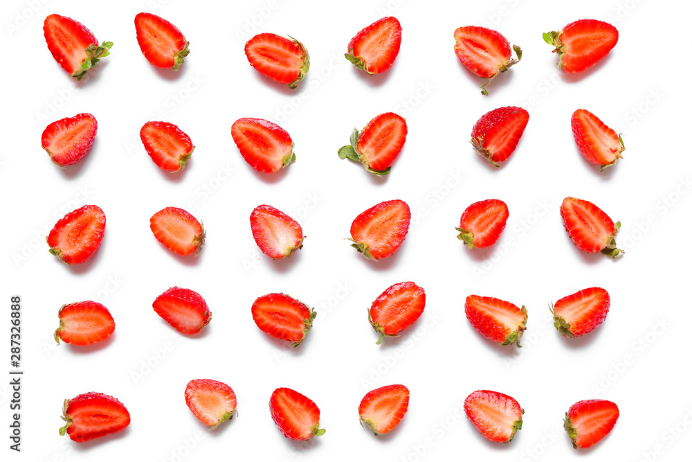 Many sweet ripe strawberry on white background