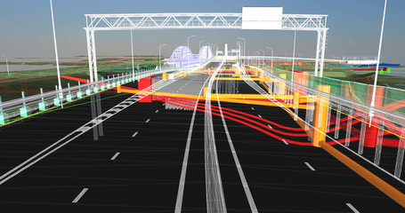 Wall Mural - The BIM model of the object of transport infrastructure of wireframe view	