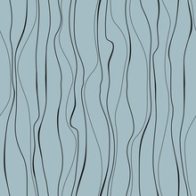 Wavy Line Pattern. Black Vertical Wavy Lines On Blue Background. Strips Similar To Threads. Hand Drawn Stripes. 
