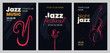 Vector set of posters for a jazz festival or concert with musical instruments.