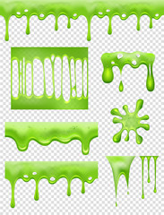 Wall Mural - slime. green glue dipping and flowing liquid drops and toxic splashes vector pictures. slime toxic, 
