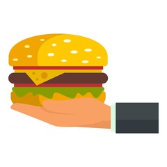 Sticker - Hand hold burger icon. Flat illustration of hand hold burger vector icon for web design