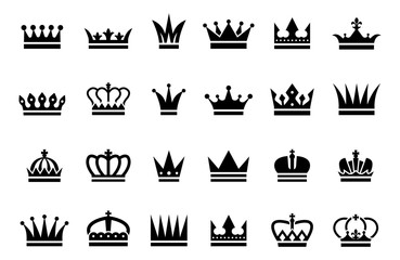 Wall Mural - black crown icons. vector different crown silhouettes isolated on white background. illustration sil