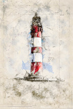 Digital Artistic Sketch Of A Lighthouse On Amrum In Germany