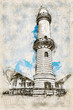 Digital artistic Sketch of a Lighthouse in Warnemuende in Germany