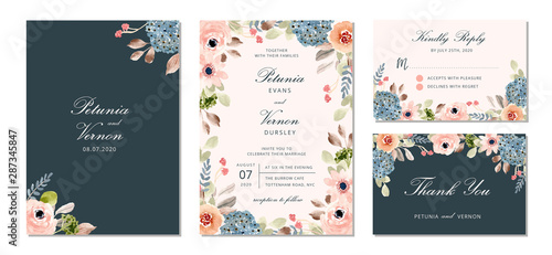 Cuadros en Lienzo wedding invitation suite with pretty flower watercolor