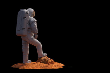 Wall Mural - astronaut on planet Mars, isolated on black background