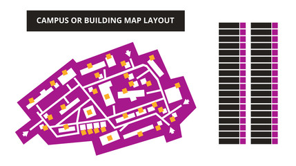 vector editable floor plan with fields for logos or titles – campus or building map in violet color 