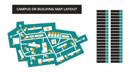 vector editable floor plan with fields for logos or titles – campus or building map in green color i