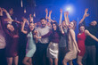 © deagreez - Portrait of charming pretty nice people person youth laugh fog smoke loud music noise place motion dynamic scream raise hand arms laughter indoors discotheque formal wear formalwear