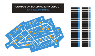 vector editable floor plan with fields for logos or titles – blue campus or building map with editab