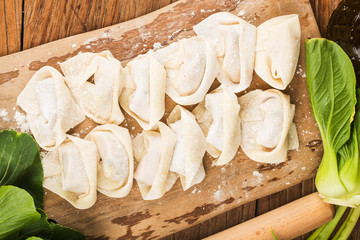 homemade fresh wonton dumpling, chines food. closeup.