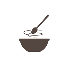 Kitchen Icon Bowl With Spoon, Flat Vector Illustartion. Cooking Logo.