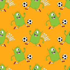 Sticker - Cute kids monster pattern for girls and boys. Colorful football monster on the abstract bright background. The football monster pattern is made in bright colors. Urban pattern for textile and fabric