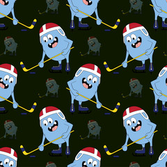 Sticker - Cute kids monster pattern for girls and boys. Colorful hockey monster on the abstract bright background. The hockey monster pattern is made in bright colors. Urban pattern for textile and fabric