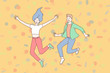 © Dzianis Vasilyeu - Holiday, victory, party concept. Young guy and girl teens rejoice and dance fun at a party together. Vector flat design.