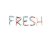 The word „fresh“ written with  blue, red and white striped toothpaste, toothpaste letters