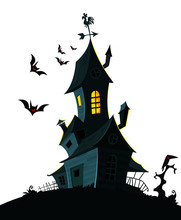 Spooky Halloween Background With Hounted Scary House