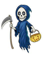 Wall Mural - cartoon character of grim reaper hold the halloween pumpkin