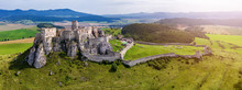 Aerial View Of Spis (Spiš, Spišský) Castle, Unesco Wold Heritage, Slovakia, Second Biggest Medieval Castle In Middle Europe.