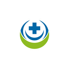 Sticker - Health care and medical logo design with using cross icon medical icon symbol template