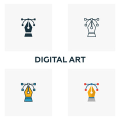 Wall Mural - digital art icon set. four elements in diferent styles from design ui and ux icons collection. creat