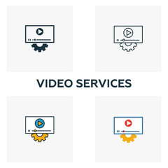 Wall Mural - video services icon set. four elements in diferent styles from design ui and ux icons collection. cr