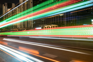 Wall Mural - abstract image of blur motion of cars on the city road at night