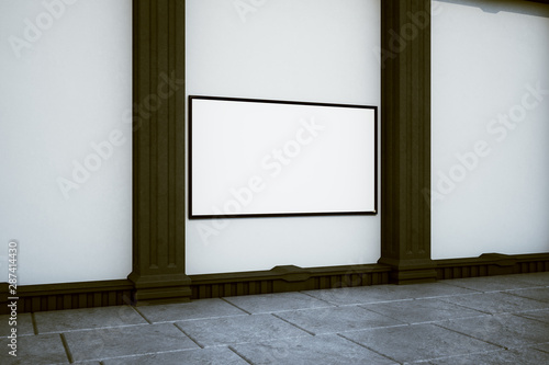 Minimalistic gallery interior with poster