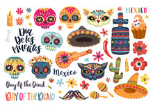 Set Of Elements For Day Of The Dead. Dia De Los Muertos Tramslate - Day Of The Dead . Vector EPS10