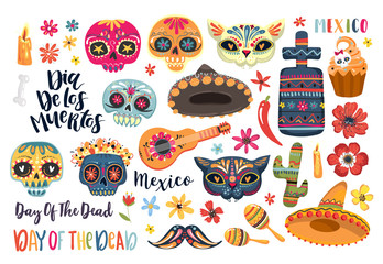 Set of elements for Day of the Dead. Dia de los Muertos tramslate - Day of the Dead . Vector EPS10