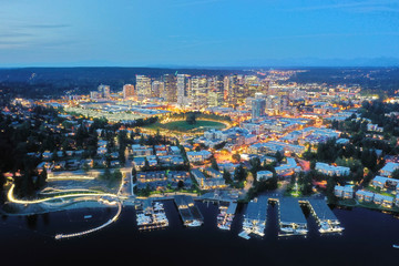 Wall Mural - Drone shot of the city of Bellevue from above