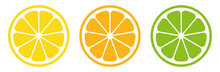 Citrus Slice Set. Lemon Slice. Orange Slice. Lime Slice. Vector Illustration