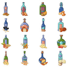 Nut Oil Icons Set. Cartoon Set Of 16 Nut Oil Vector Icons For Web Isolated On White Background
