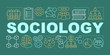 © IMG visuals icons - Sociology word concepts banner. Society and community. Presentation, website. Social integration and interpersonal relations. Isolated typography idea with linear icons. Vector outline illustration
