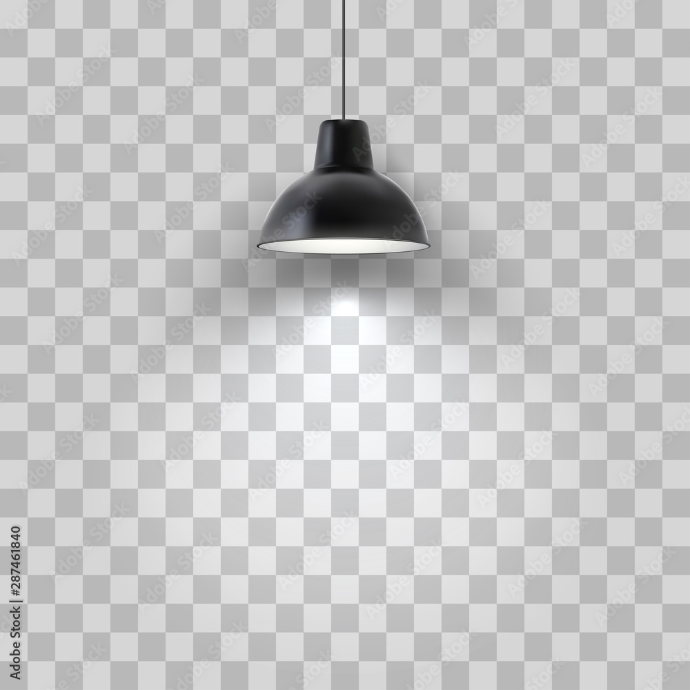 Vector realistic black ceiling lamp isolated on transparent background. - obrazy, fototapety, plakaty 