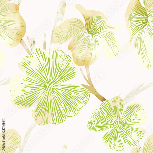 Colored flowers seamless pattern.  Watercolor illustration.