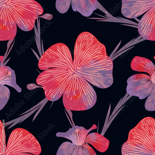 Colored flowers seamless pattern.  Watercolor illustration.