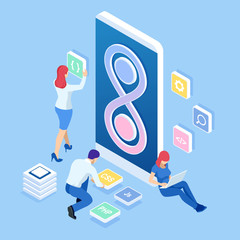 Wall Mural - isometric technology process of software development. web development and coding. cross platform dev