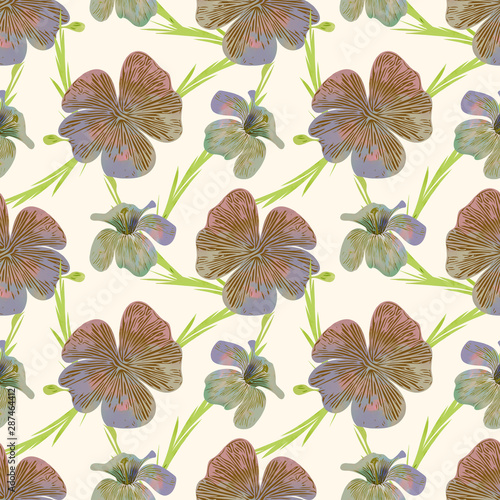 Colored flowers seamless pattern.  Watercolor illustration.