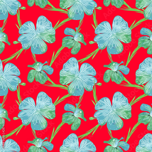 Colored flowers seamless pattern.  Watercolor illustration.