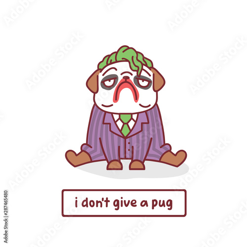 Cuadros en Lienzo cartoon pug dog character in scary clown costume with vector illustration with h