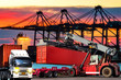 © JT Jeeraphun - The cargo ship industry is parked in a harbor with a large crane bridge, transporting goods, importing and exporting trucks and airplanes.-image