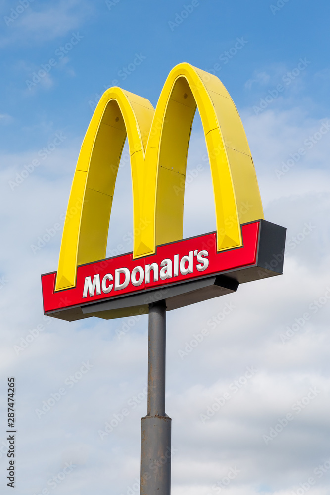 McDonald's Exterior Golden Arches Sign and Trademark Logo Stock