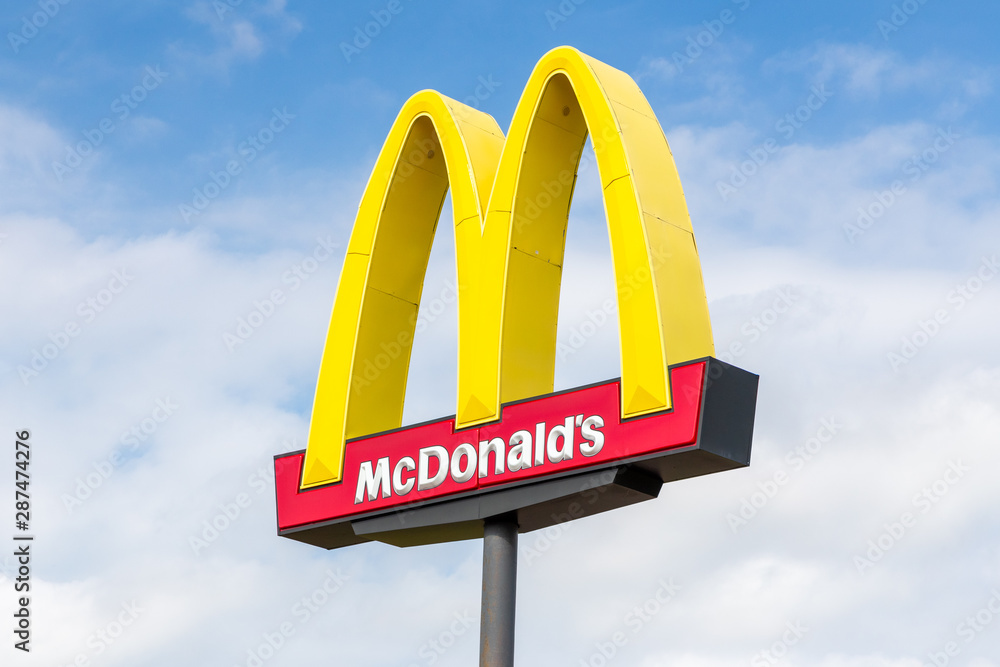 McDonald's Exterior Golden Arches Sign and Trademark Logo Stock
