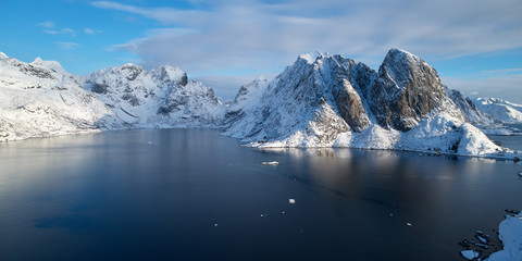 Canvas Print - Landscape of winter lofoten taken from the drone