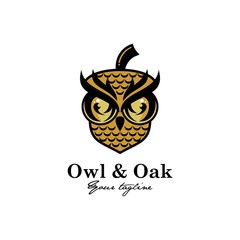 Sticker - owl and oak creative art vector logo design