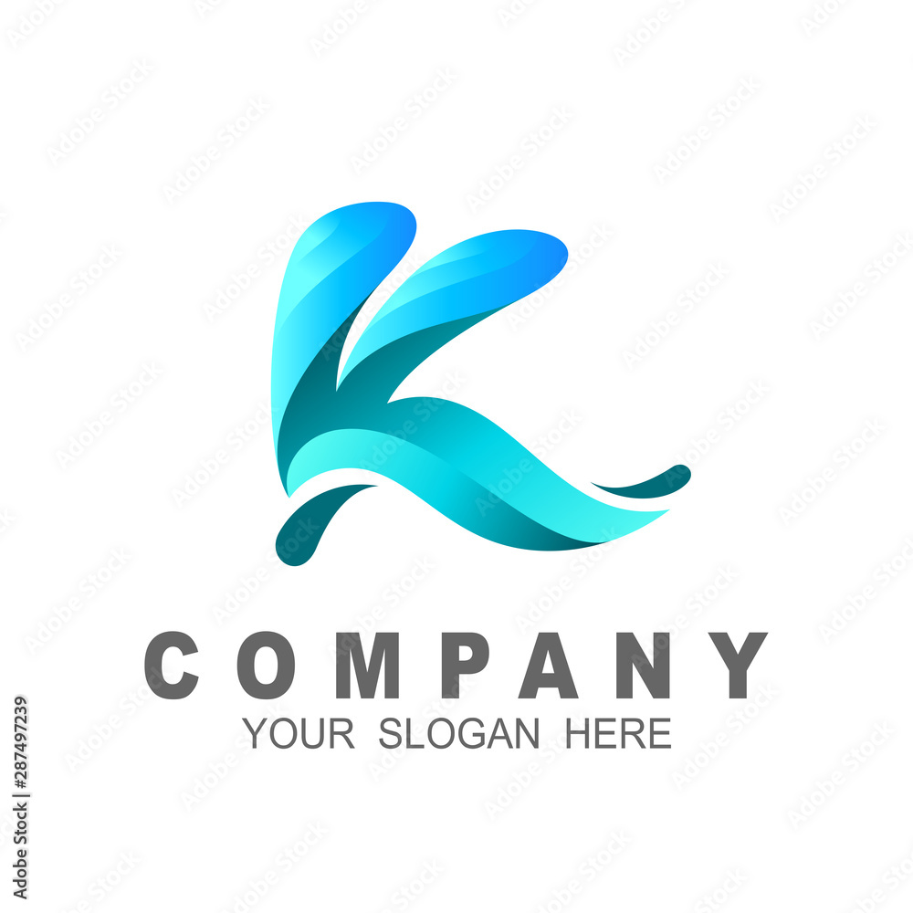 letter k logo with wave design vector, k letter with water waves and ...